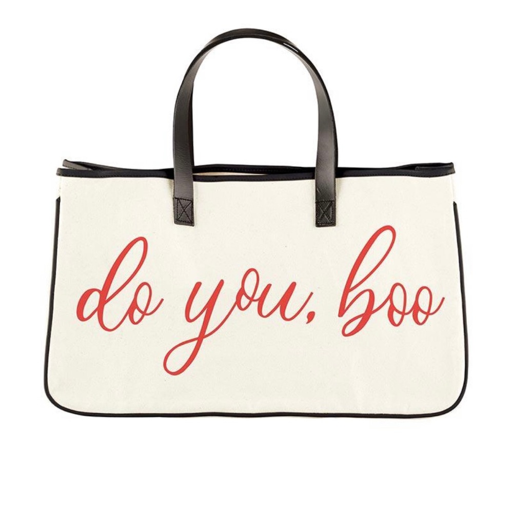 By popular Demand “Do You, Boo” leather straps & trim 100% Canvas tote. Large